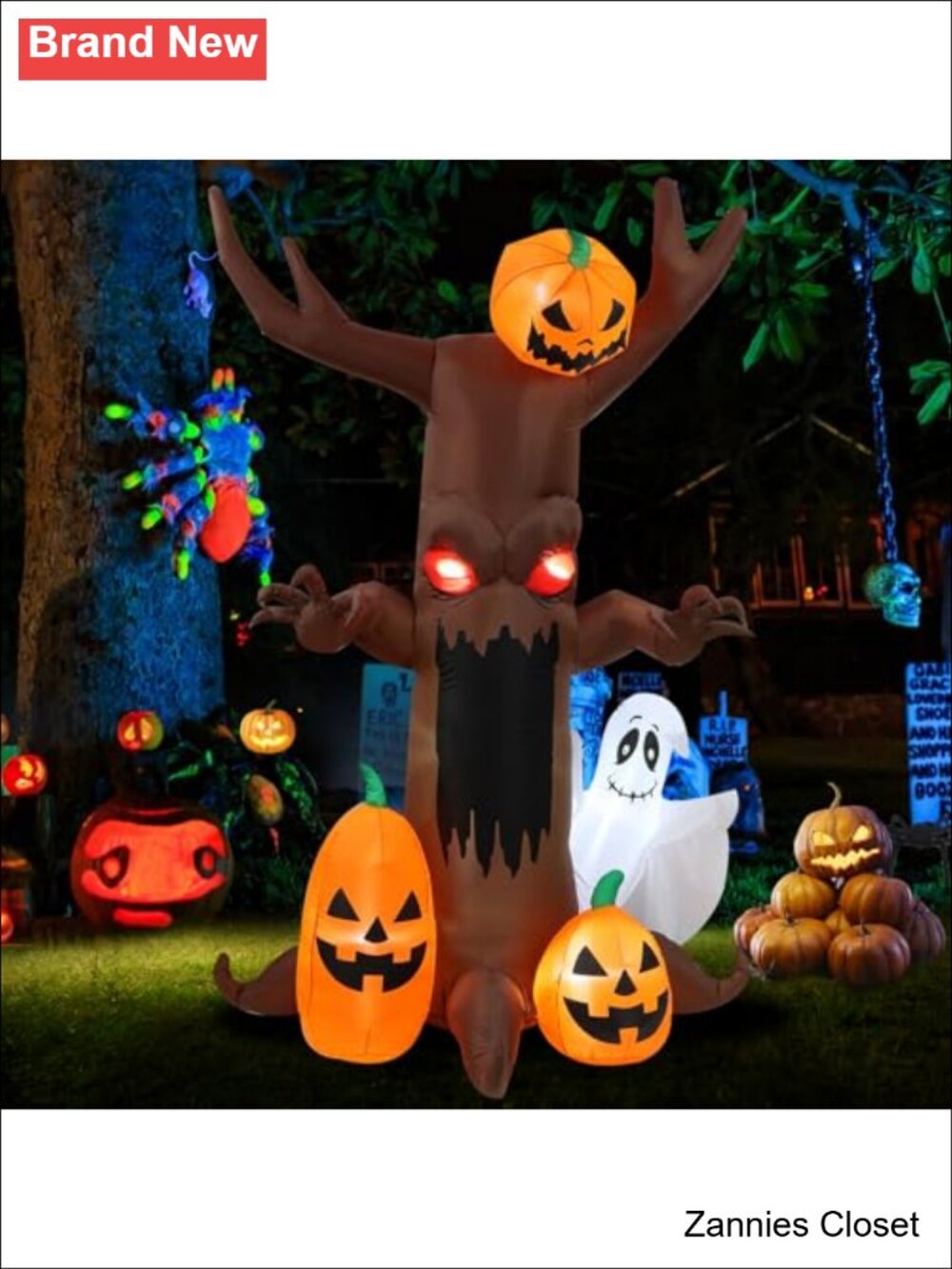 👻 9ft Pumpkin Ghost Tree Halloween Inflatable Outdoor Decoration with LED